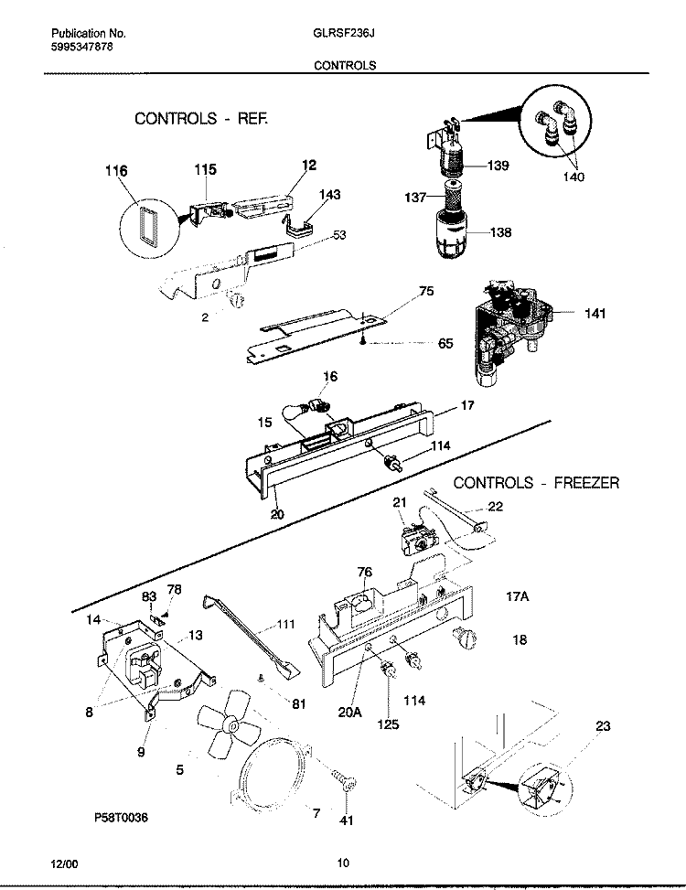 CONTROLS Diagram and Parts List for GLRSF236JW2  Frigidaire Refrigerator