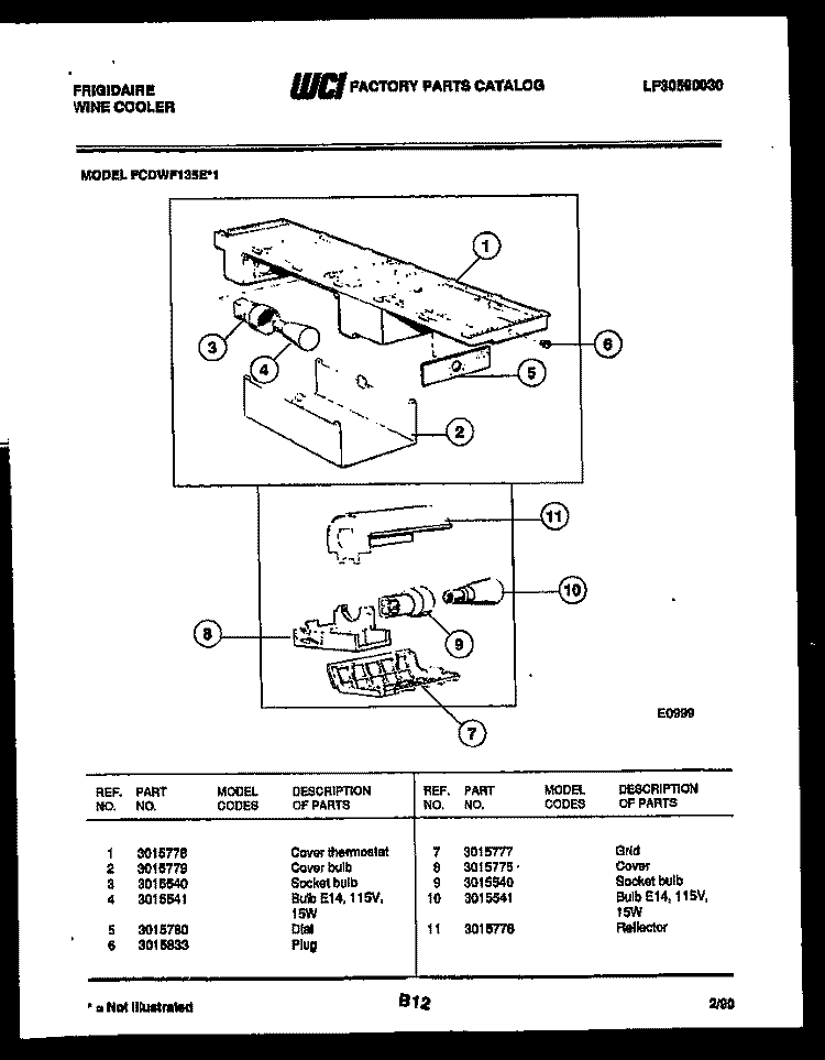 INTERIOR PARTS Diagram and Parts List for FCDWF135E1  Frigidaire Refrigerator