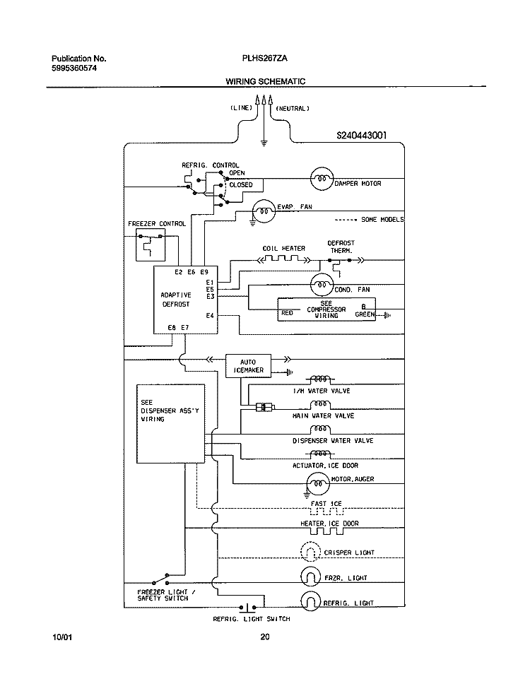 WIRING SCHEMATIC Diagram and Parts List for PLHS267ZAB0  Frigidaire Refrigerator