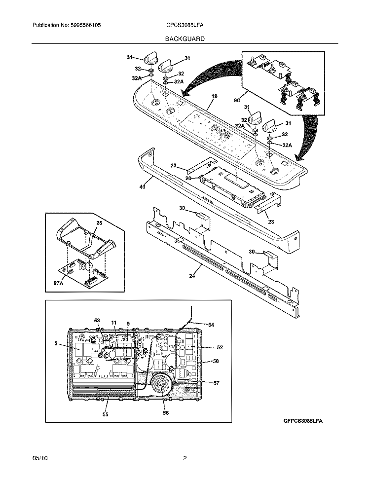 BACKGUARD Diagram and Parts List for CPCS3085LFA  Frigidaire Range