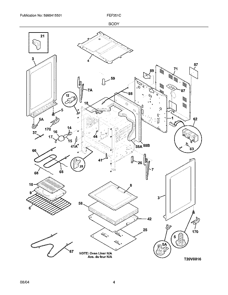 BODY Diagram and Parts List for FEF351CUC  Frigidaire Range