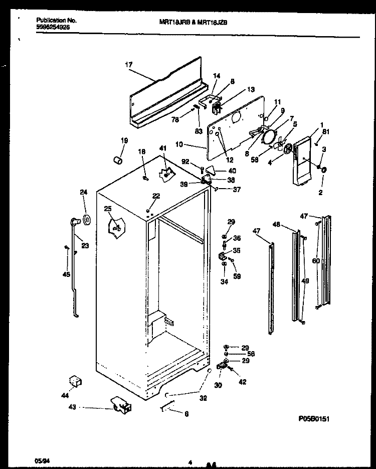 CABINET PARTS Diagram and Parts List for MRT18JZBY0  Uni Refrigerator