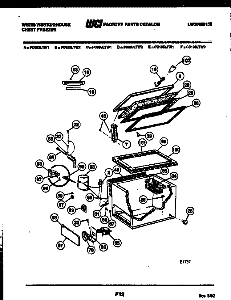 CHEST FREEZER PARTS Diagram and Parts List for FC083LTW2  Frigidaire Freezer