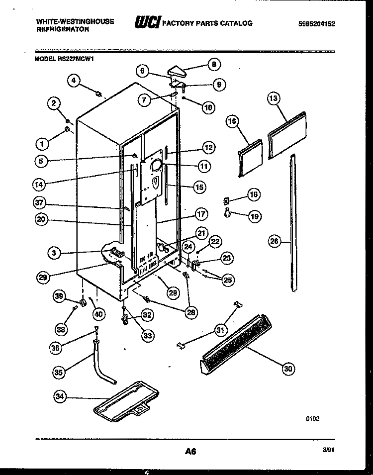 CABINET PARTS Diagram and Parts List for RS227MCD1  Frigidaire Refrigerator