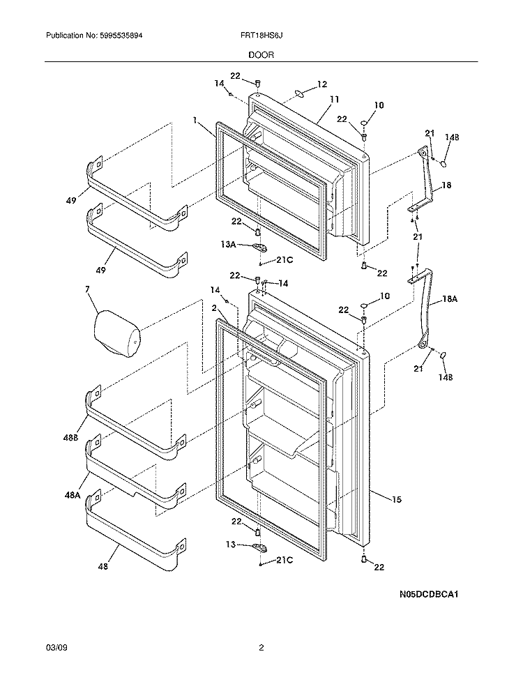 DOOR Diagram and Parts List for FRT18HS6JM5  Frigidaire Refrigerator