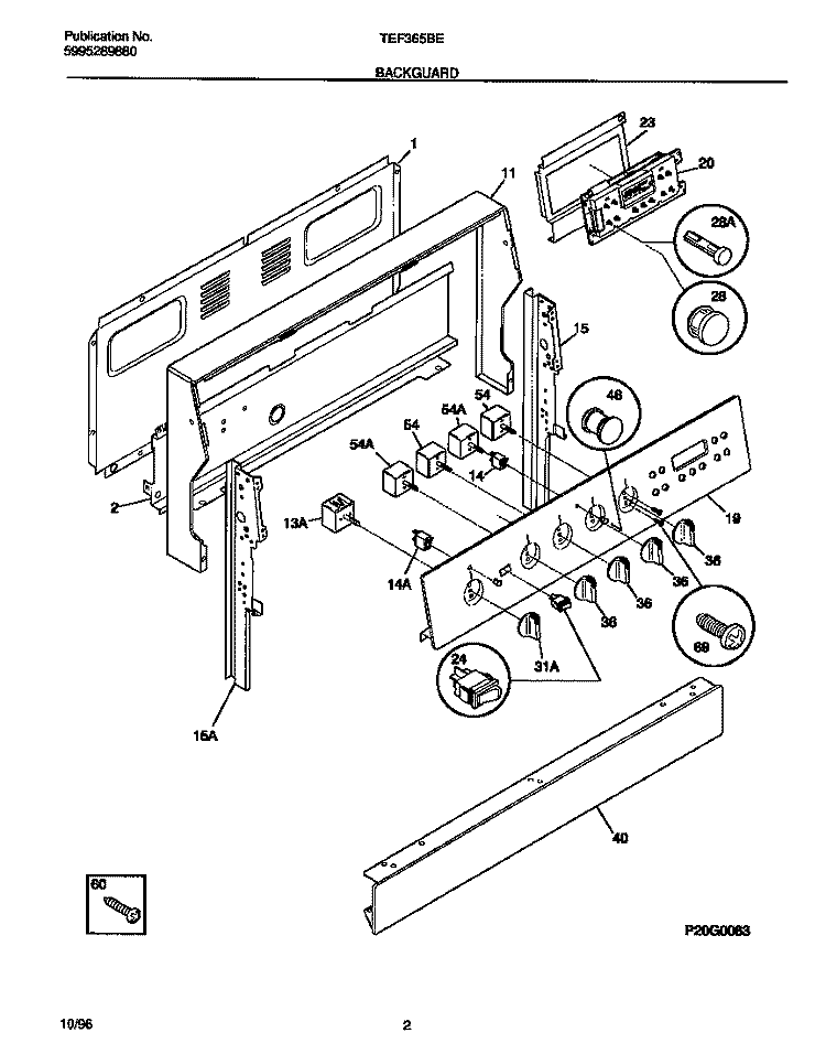 BACKGUARD Diagram and Parts List for TEF365BEWB  Tappan Range