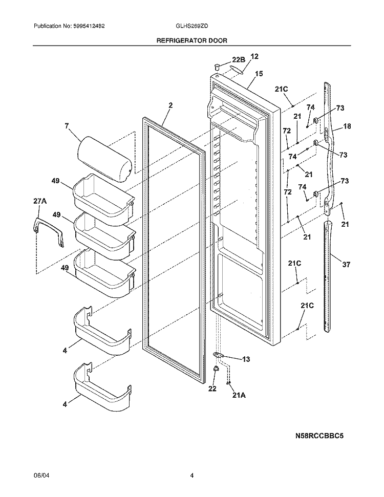 REFRIGERATOR DOOR Diagram and Parts List for GLHS269ZDW0  Frigidaire Refrigerator
