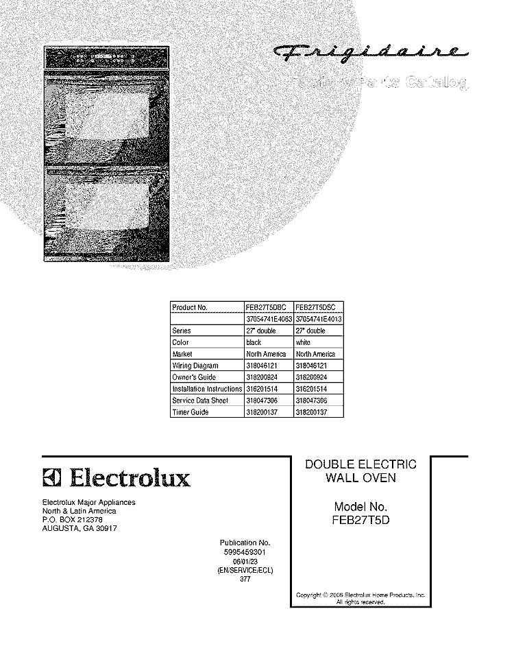 COVER Diagram and Parts List for FEB27T5DSC  Frigidaire Wall Oven