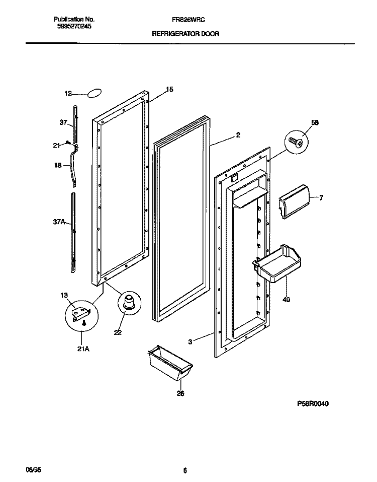 REFRIGERATOR DOOR Diagram and Parts List for FRS26WRCD1  Frigidaire Refrigerator
