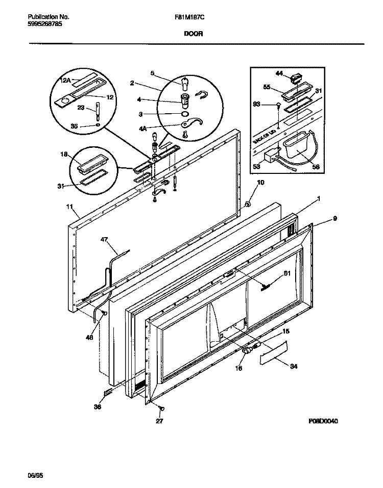 DOOR Diagram and Parts List for F81M187CW0  Frigidaire Freezer