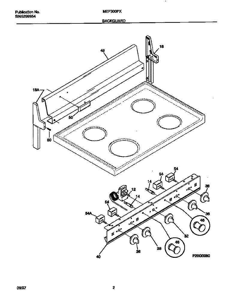 BACKGUARD Diagram and Parts List for MEF300PXWE  Frigidaire Range