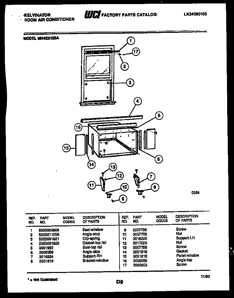 CABINET AND INSTALLATION PARTS Diagram and Parts List for MH422H2SA  Kelvinator Air Conditioner