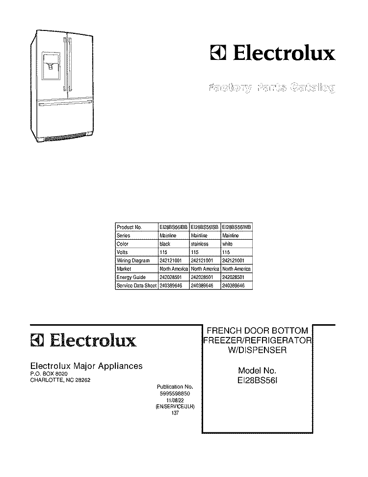 COVER Diagram and Parts List for EI28BS56IBB  Electrolux Refrigerator