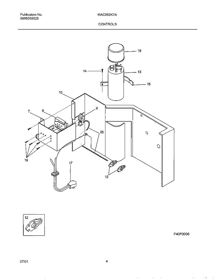 CONTROLS Diagram and Parts List for WAC052K7A1  Westinghouse Air Conditioner