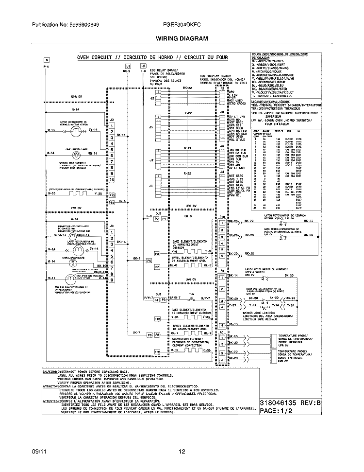 WIRE DIAGRAM Diagram and Parts List for FGEF304DKFC  Frigidaire Range