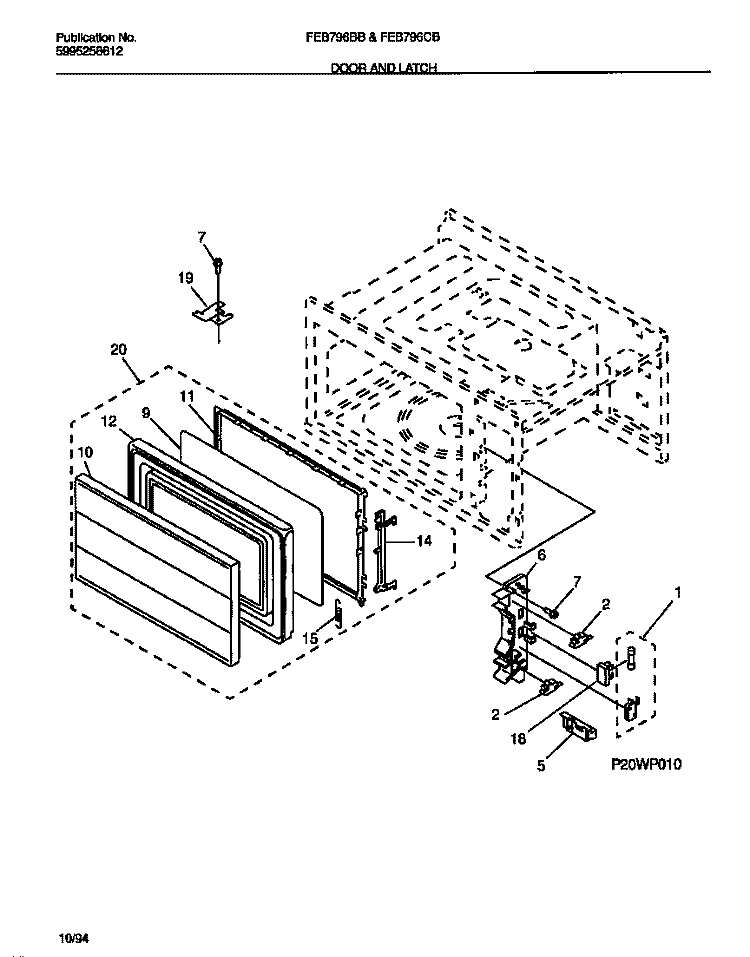 DOOR AND LATCH Diagram and Parts List for FEB796BBBA  Frigidaire Microwave Oven Combo