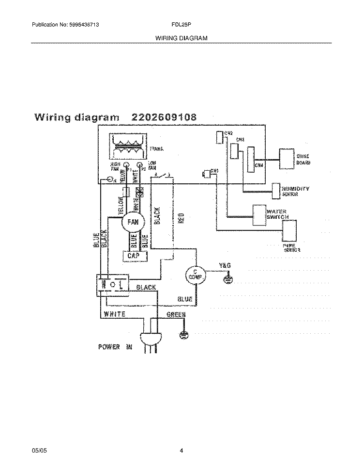 WIRING DIAGRAM Diagram and Parts List for FDL25P12  Frigidaire Dehumidifier