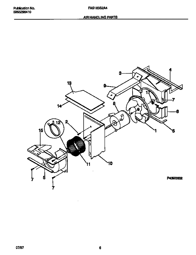 AIR HANDLING PARTS Diagram and Parts List for FAS183S2A4  Frigidaire Air Conditioner