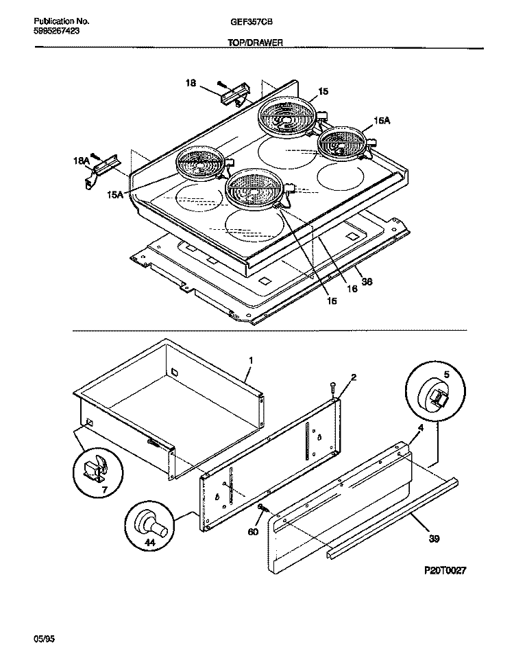 TOP / DRAWER Diagram and Parts List for GEF357CBTB  Gibson Range