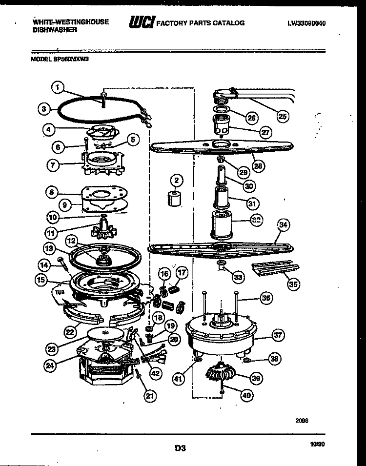 MOTOR PUMP PARTS Diagram and Parts List for SP560MXW3  Frigidaire Dishwasher