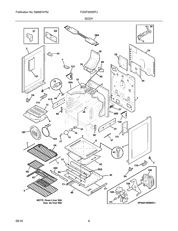 BODY Diagram and Parts List for FGGF3056KFJ  Frigidaire Range