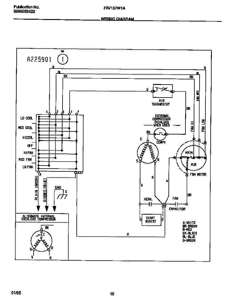 WIRING DIAGRAM Diagram and Parts List for FAV157W1A1  Frigidaire Air Conditioner