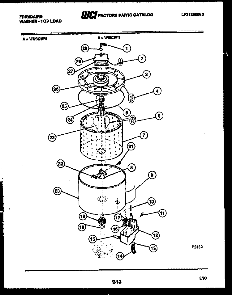 TUB DETAIL Diagram and Parts List for WISCL6  Frigidaire Washer