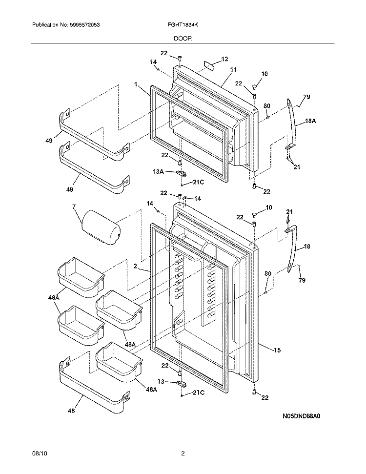 DOOR Diagram and Parts List for FGHT1834KB3  Frigidaire Refrigerator