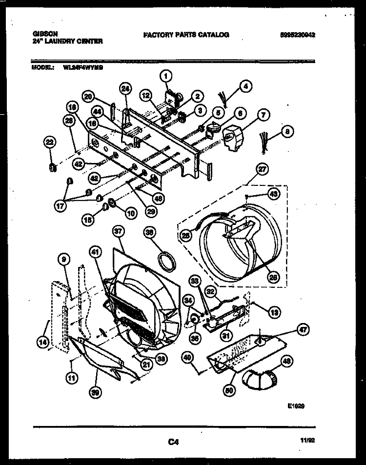 CONTROL, DRUM AND BLOWER PARTS Diagram and Parts List for WL24F4WYMB  Gibson Washer