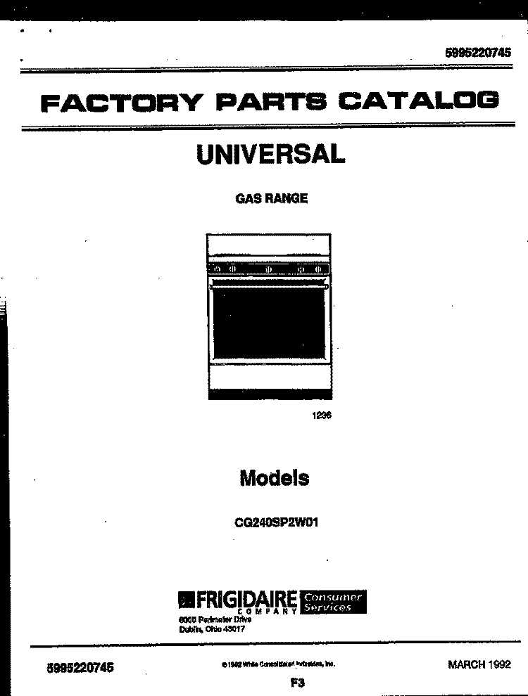 COVER Diagram and Parts List for CG240SP2W1  Frigidaire Range