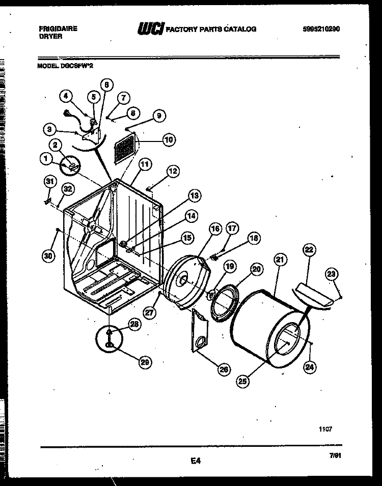 CABINET AND COMPONENT PARTS Diagram and Parts List for DGCSFL2  Frigidaire Dryer