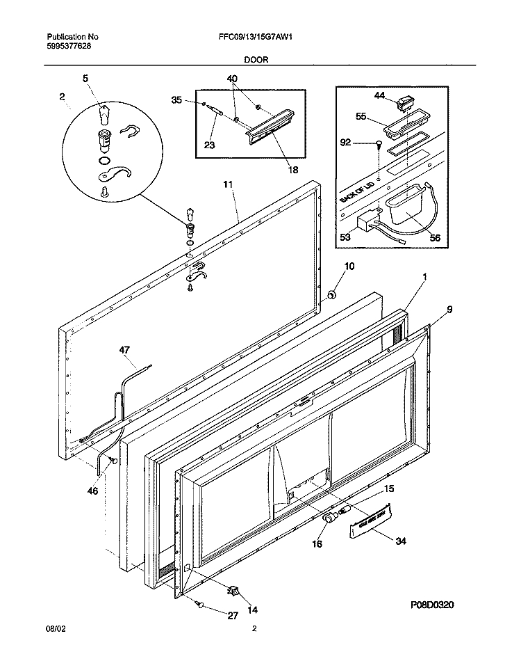DOOR Diagram and Parts List for FFC09G7AW1  Frigidaire Freezer