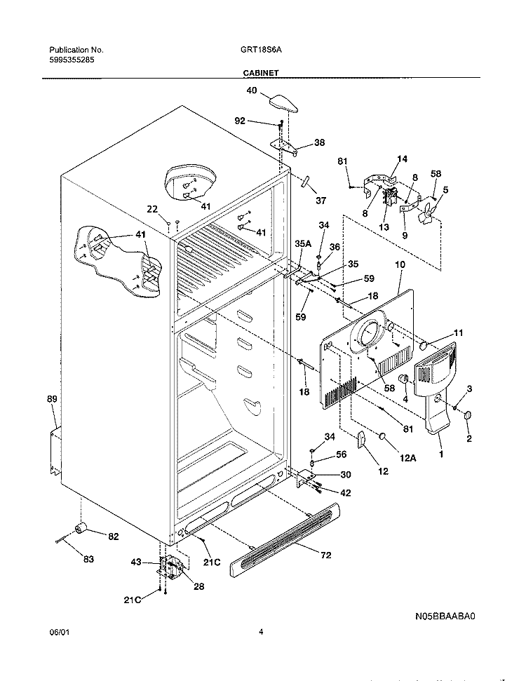 CABINET Diagram and Parts List for GRT18S6AQ2  Gibson Refrigerator
