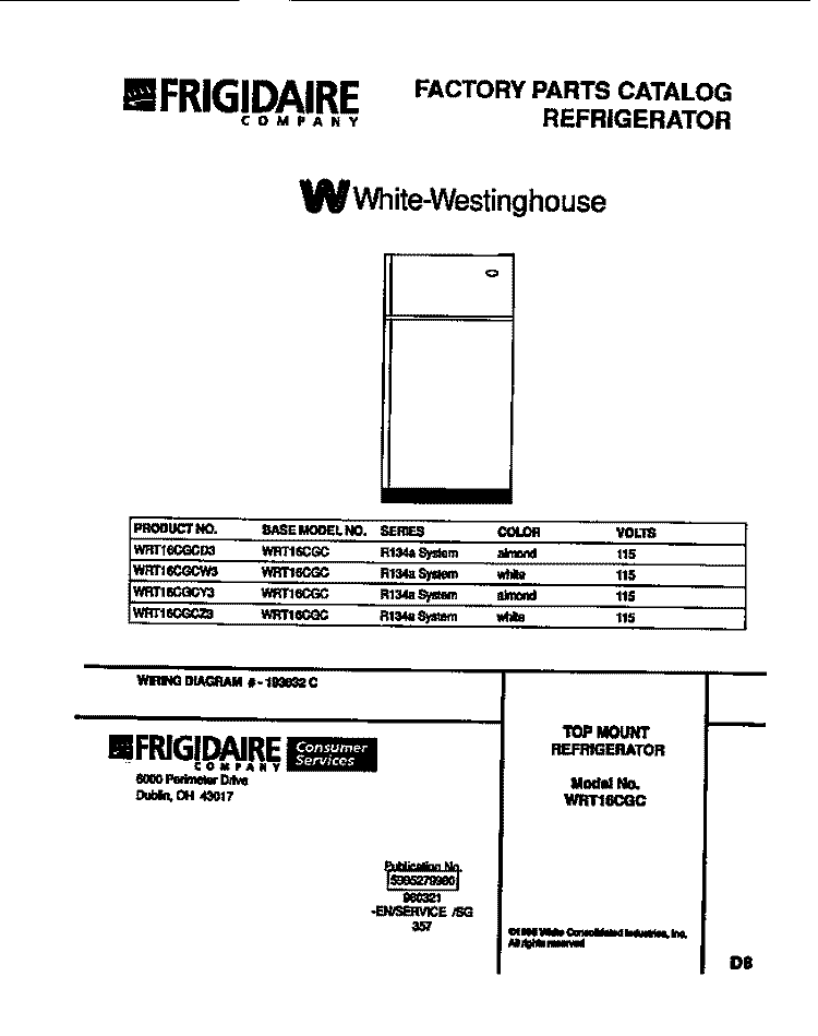 COVER Diagram and Parts List for WRT16CGCD3  Frigidaire Refrigerator