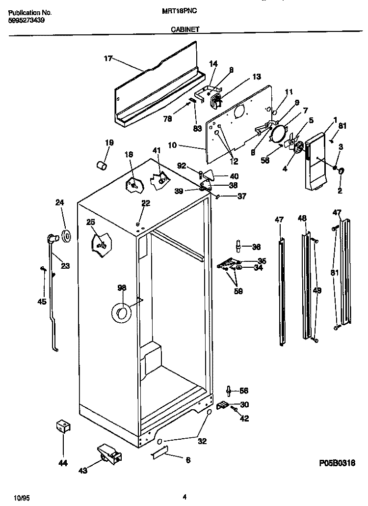 CABINET Diagram and Parts List for MRT18PNCW1  Frigidaire Refrigerator