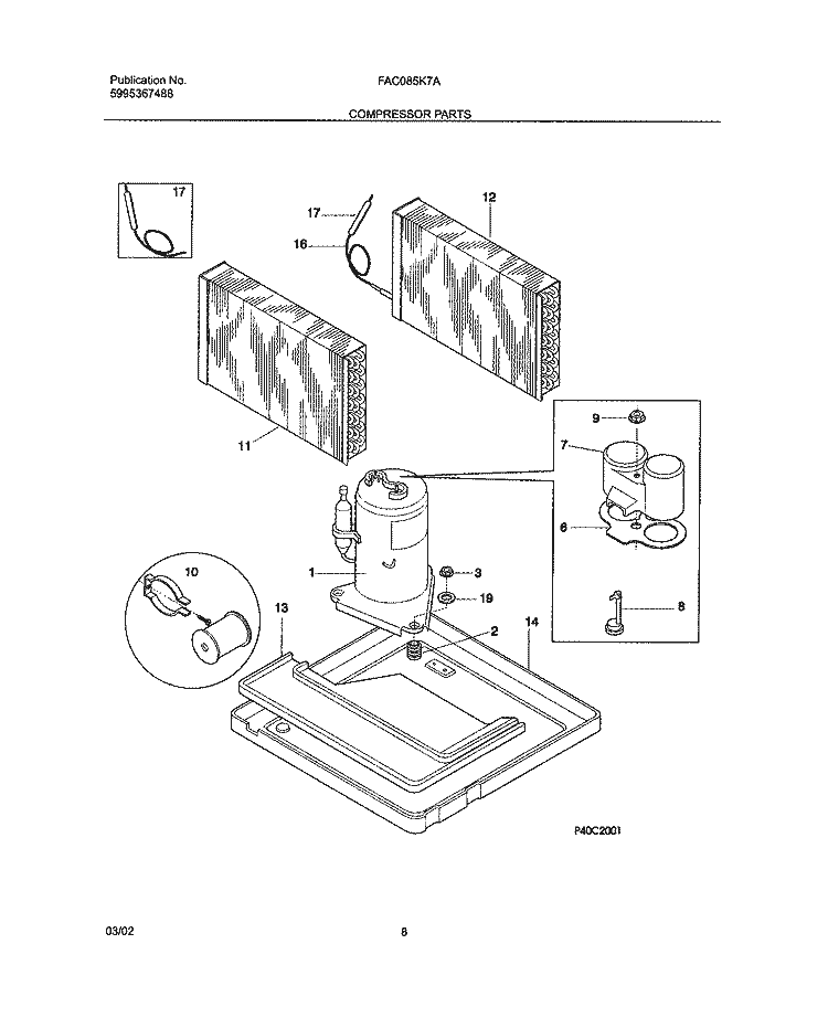 COMPRESSOR PARTS Diagram and Parts List for FAC085K7A4  Frigidaire Air Conditioner