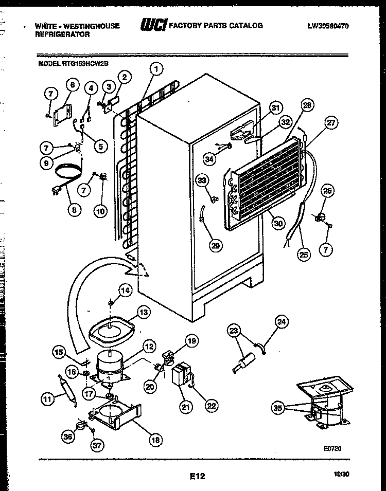 SYSTEM AND AUTOMATIC DEFROST PARTS Diagram and Parts List for RTG153HCH2B  Frigidaire Refrigerator