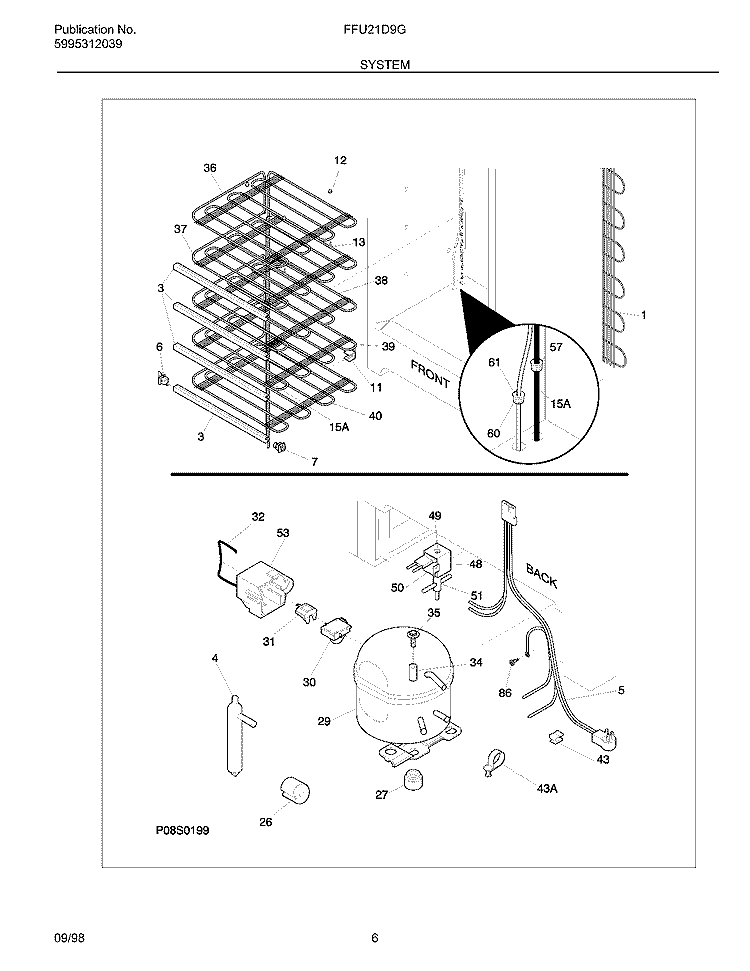 SYSTEM Diagram and Parts List for FFU21D9GW0  Frigidaire Freezer