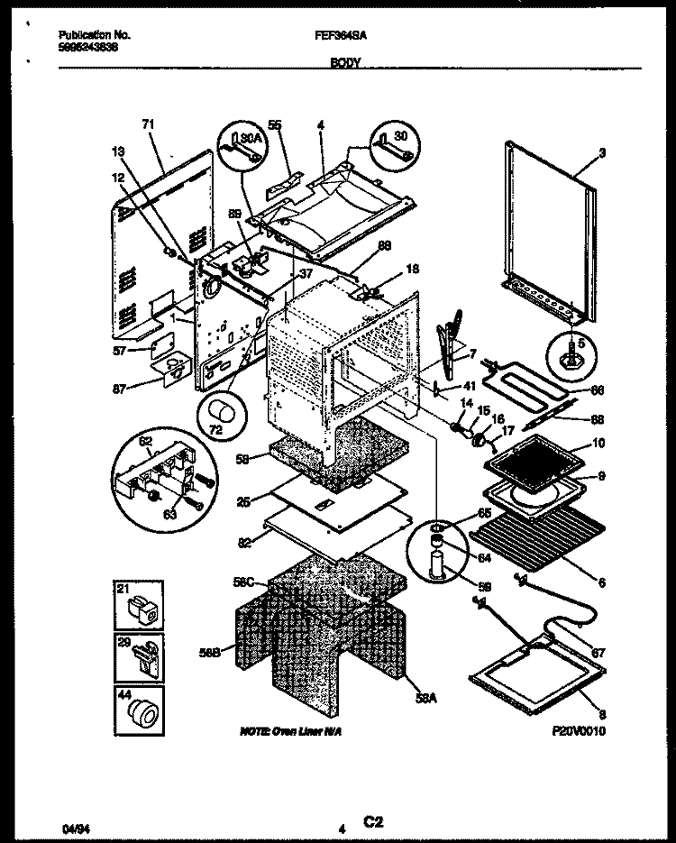 BODY PARTS Diagram and Parts List for FEF364SADA  Frigidaire Range
