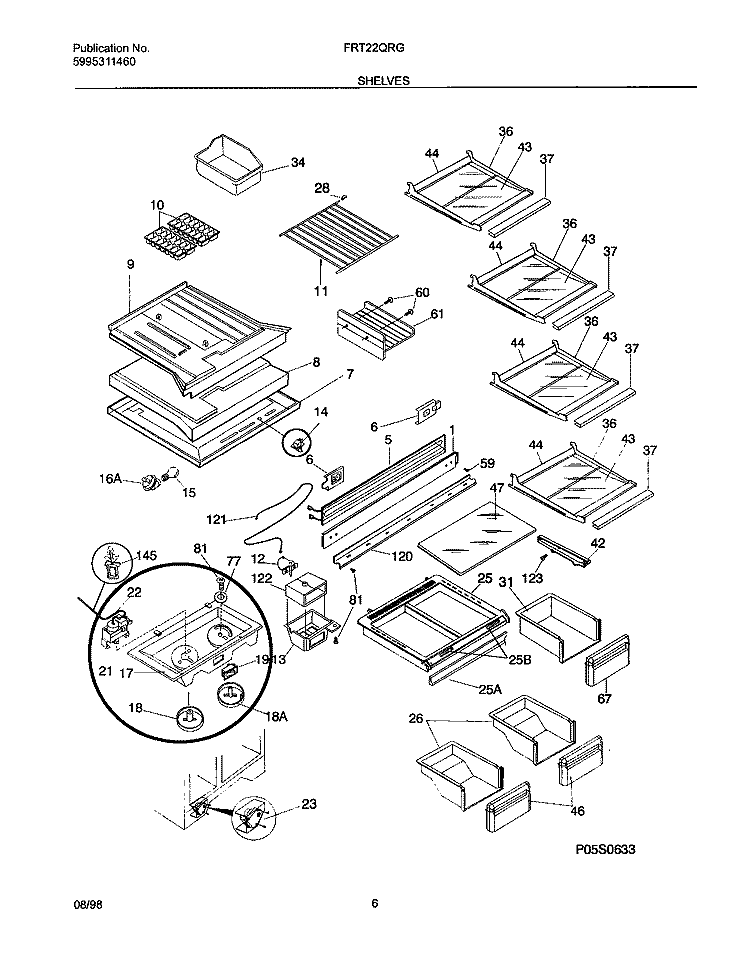 SHELVES Diagram and Parts List for FRT22QRGD1  Frigidaire Refrigerator
