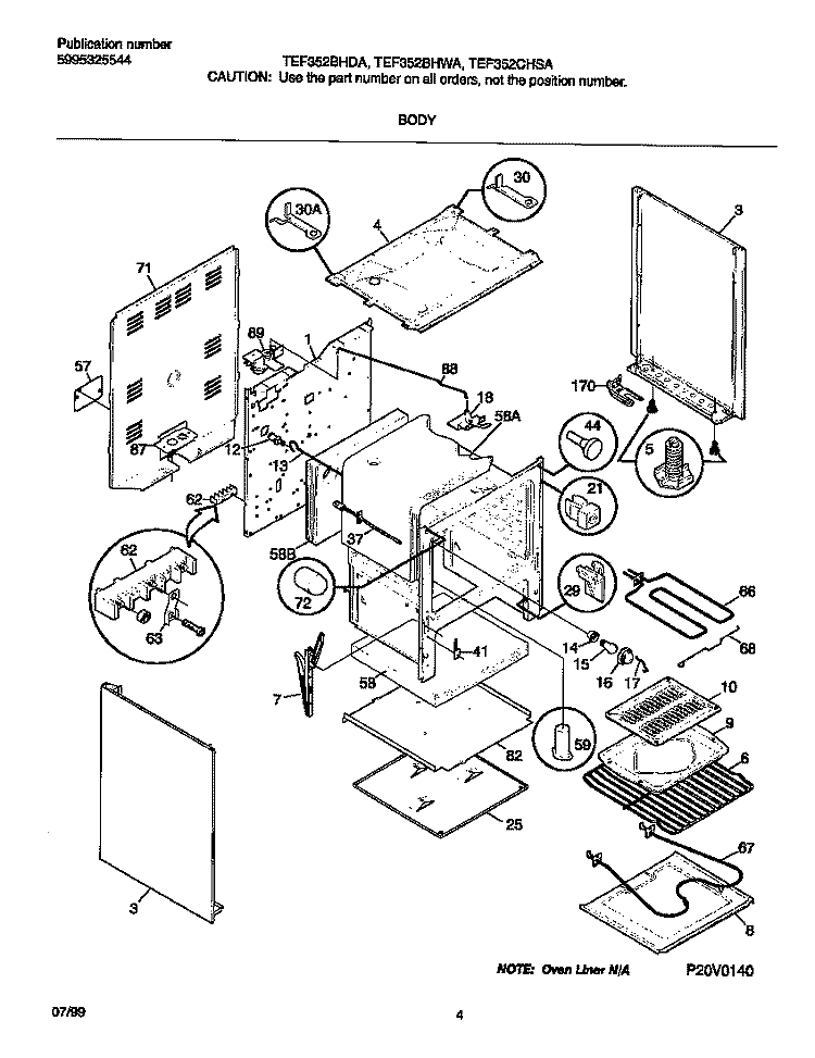 BODY Diagram and Parts List for TEF352BHDA  Tappan Range