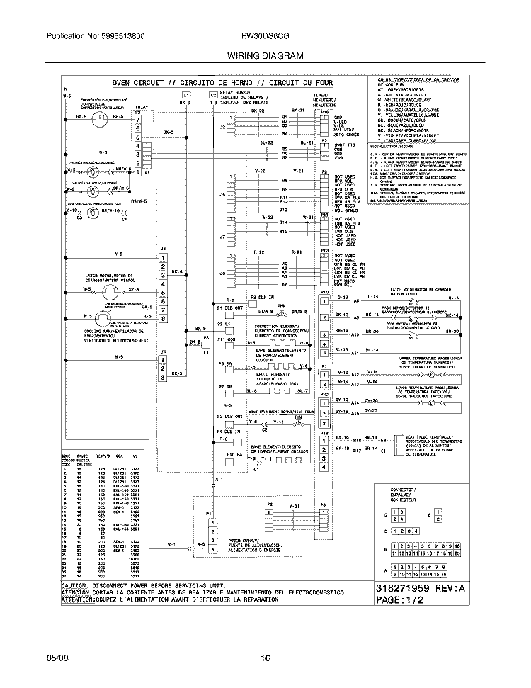WIRING DIAGRAM Diagram and Parts List for EW30DS6CGW2  Electrolux Range