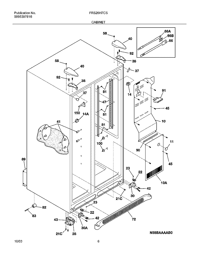 CABINET Diagram and Parts List for FRS26H7CSB0  Frigidaire Refrigerator