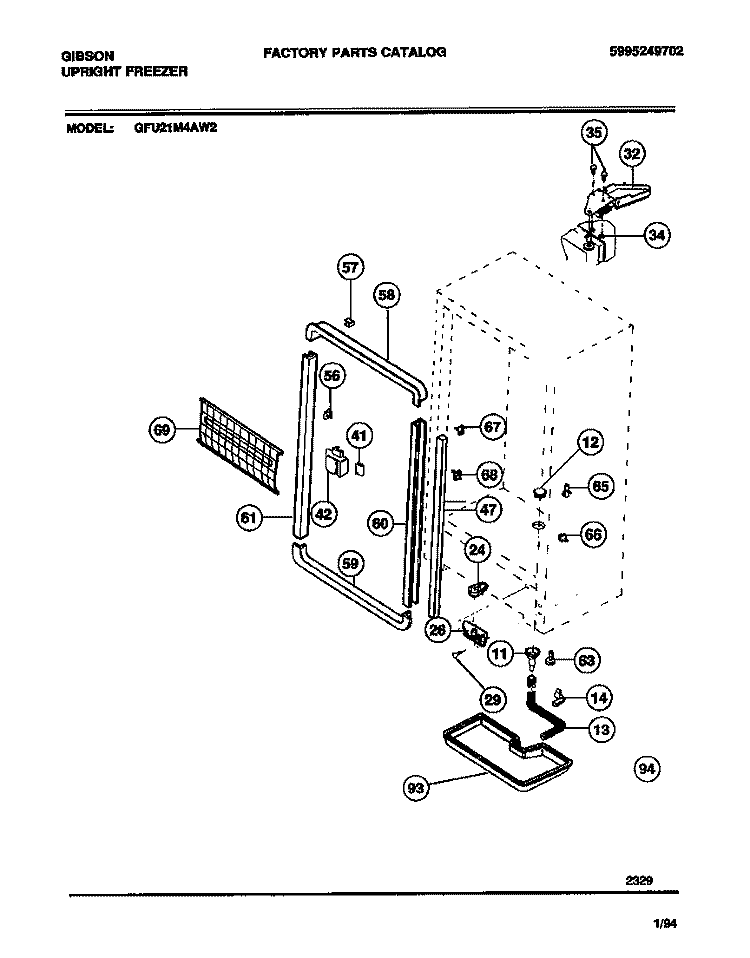 CABINET Diagram and Parts List for GFU21M4AW3  Gibson Freezer