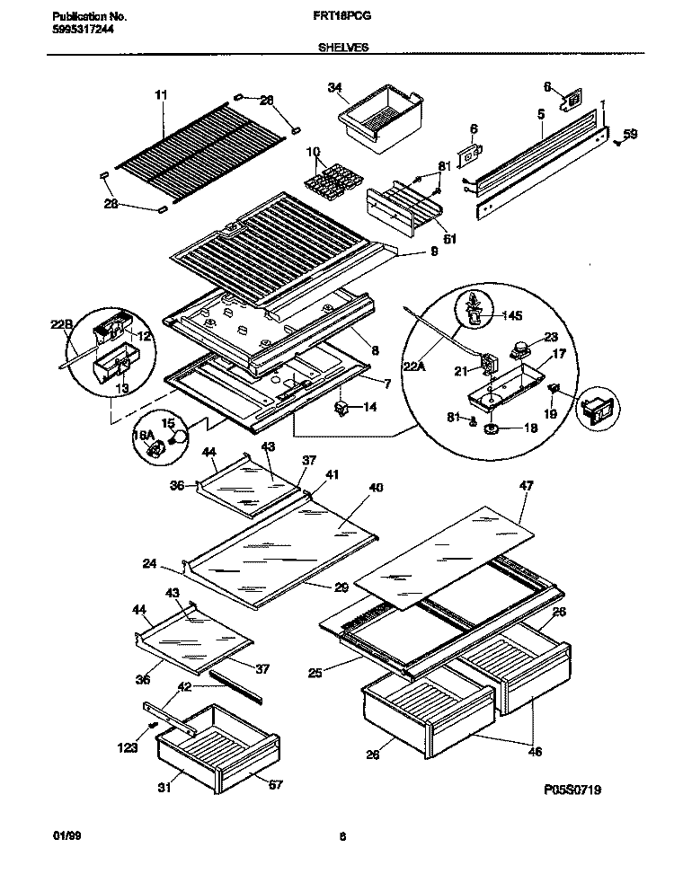 SHELVES Diagram and Parts List for FRT18PCGW1  Frigidaire Refrigerator