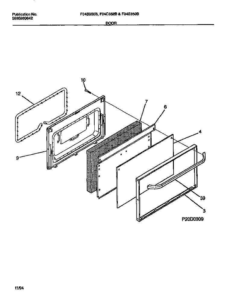 DOOR Diagram and Parts List for F04S350BWA  Frigidaire Range
