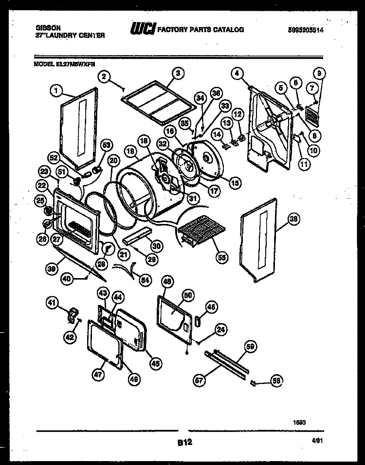 CABINET AND COMPONENT PARTS Diagram and Parts List for EL27M6WXFB  Gibson Washer Dryer Combo