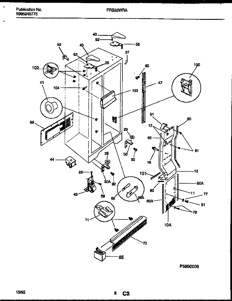 CABINET PARTS Diagram and Parts List for FRS22WRAD2  Frigidaire Refrigerator