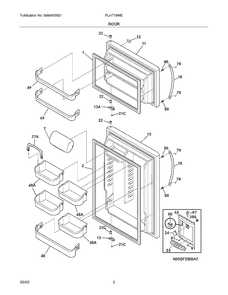 DOOR Diagram and Parts List for PLHT19WEB1  Frigidaire Refrigerator