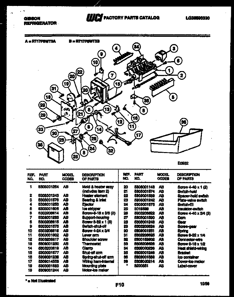 ICE MAKER PARTS Diagram and Parts List for RT17F8WT3A  Gibson Refrigerator
